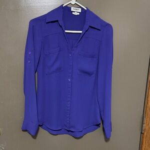 Express Women's Vibrant Blue/Purple Button-Up Blouse